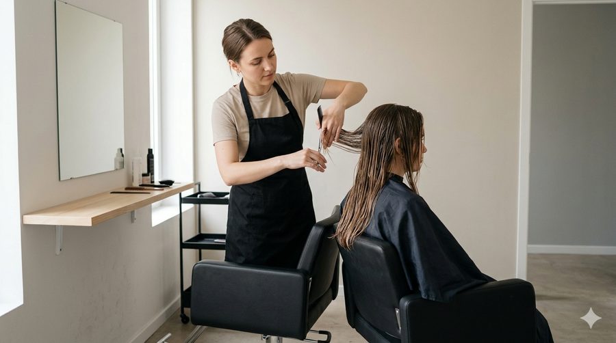 Corte de cabelo em andamento